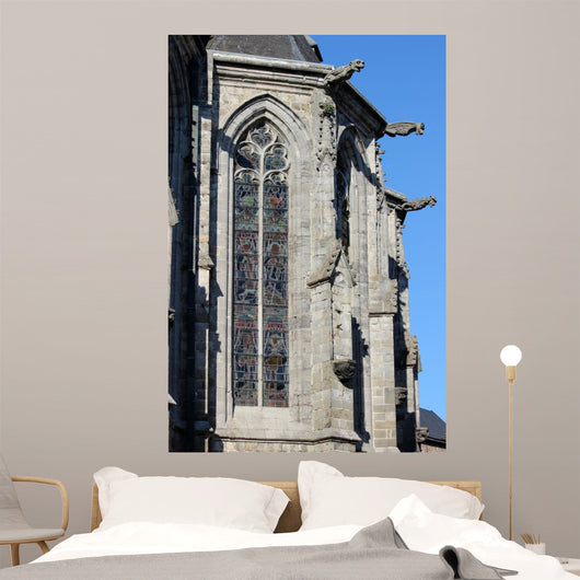 Gargoyles and stained-glass windows of the Cathedral of St. Waudru Mons 