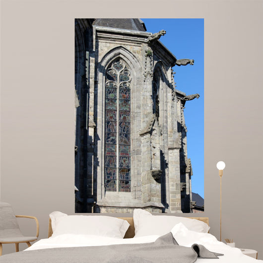 Gargoyles and stained-glass windows of the Cathedral of St. Waudru Mons 