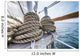 Wooden pulley and ropes on old yacht. 