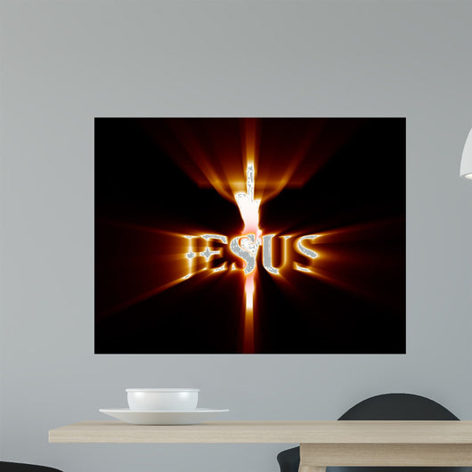 Jesus Crucifixion Visualized With Light Rays Wall Mural