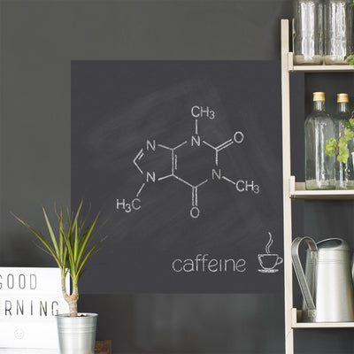 Caffeine Molecule and Cup shown on a wall