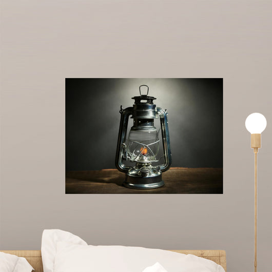 Kerosene lamp on dark grey background 