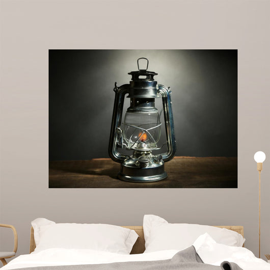 Kerosene lamp on dark grey background 
