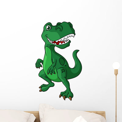Green Cartoon Dinosaur Wall Decal shown on a wall