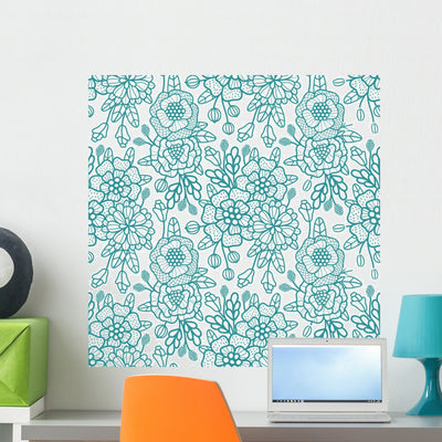 Seamless Floral Pattern Wall Decal Design 1 shown on a wall