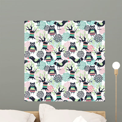 Forest Seamless Pattern Wall Decal Design 1 shown on a wall