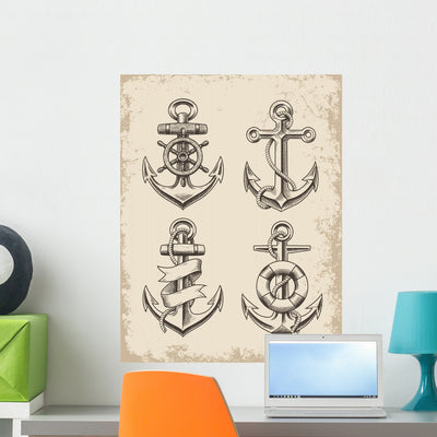 Hand Drawn Anchor Set Wall Mural shown on a wall
