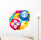 Joystick and dollar sign on abstract colorful splashes backgroun Wall Mural