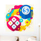 Joystick and dollar sign on abstract colorful splashes backgroun Wall Mural