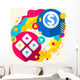 Joystick and dollar sign on abstract colorful splashes backgroun Wall Mural