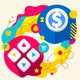 Joystick and dollar sign on abstract colorful splashes backgroun Wall Mural