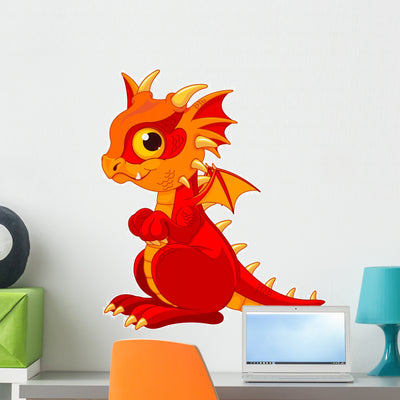 Red Baby Dragon Wall Decal shown on a wall