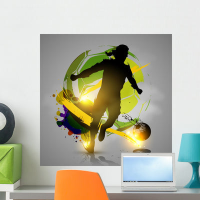 Silhouette Soccer Player Ink shown on a wall