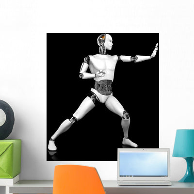 Male Robot Fighting Karate Wall Decal shown on a wall