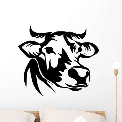 Head Cow Wall Decal shown on a wall