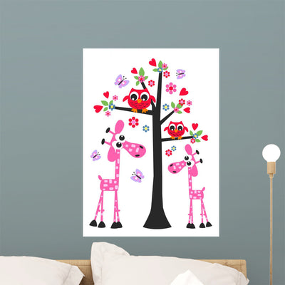 Animals Giraffe Owl Love Wall Mural shown on a wall
