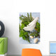 Mortar and pestle with fresh herbs, garlic and peppercorns. Wall Mural