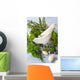 Mortar and pestle with fresh herbs, garlic and peppercorns. Wall Mural