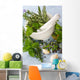Mortar and pestle with fresh herbs, garlic and peppercorns. Wall Mural