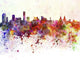 Liverpool Skyline in Watercolor Background 