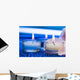Candles with flower on blue background 