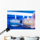 Candles with flower on blue background 