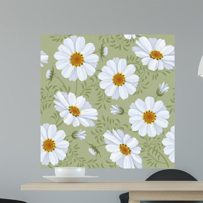 Floral Seamless Pattern Daisy Wall Decal shown on a wall
