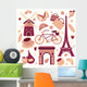 Paris symbols collection Wall Mural