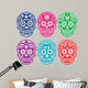 Mexican sugar skull, Dia de los Muertos colorful icons set 