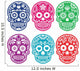Mexican sugar skull, Dia de los Muertos colorful icons set 