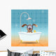 Dog with diving mask in bathroom 