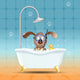 Dog with diving mask in bathroom 