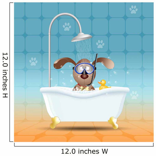 Dog with diving mask in bathroom 