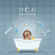 Dog in bathroom for grooming 