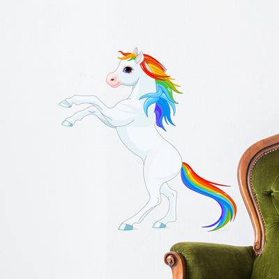 Rainbow Horse Wall Decal shown on a wall