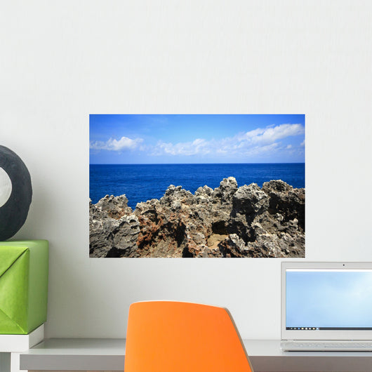 Rock sea ocean  island blue sky Wall Mural