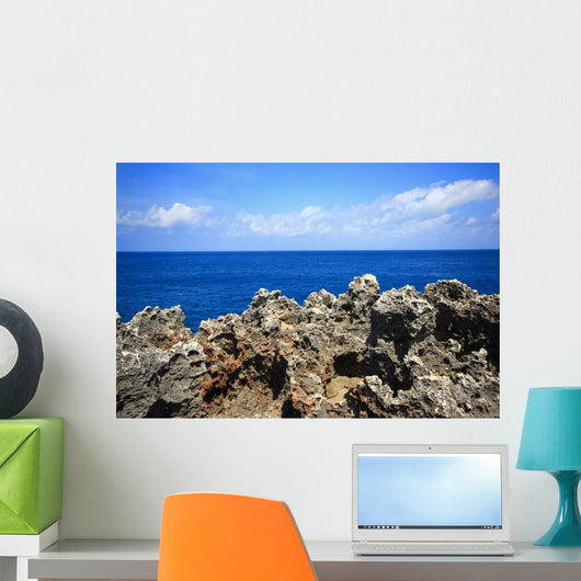 Rock sea ocean  island blue sky Wall Mural