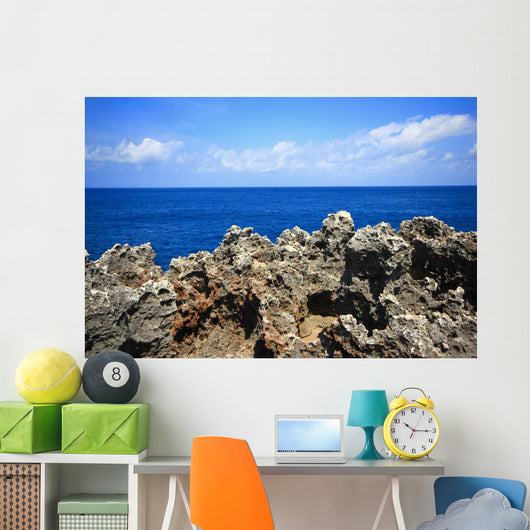 Rock sea ocean  island blue sky Wall Mural
