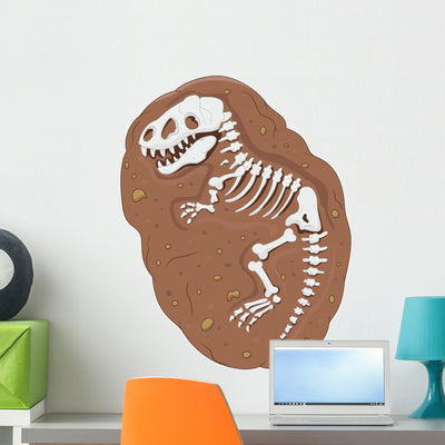 Cartoon Tyrannosaurus Rex Fossil Wall Decal shown on a wall