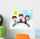 Happy Kids Sitting on Rainbow Wall Mural