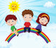 Happy Kids Sitting on Rainbow Wall Mural