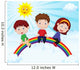Happy Kids Sitting on Rainbow Wall Mural