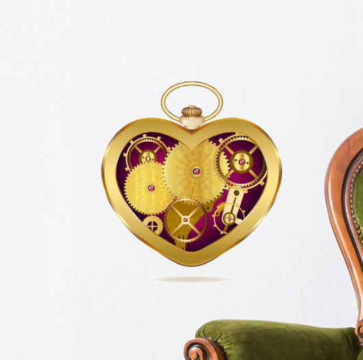 Clockwork heart-shaped clock. Isolated on white background. Orig Wall Decal