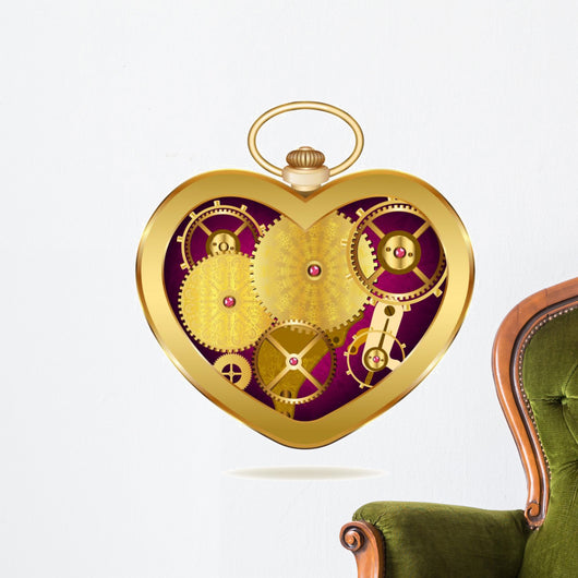 Clockwork heart-shaped clock. Isolated on white background. Orig Wall Decal
