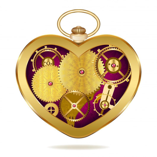 Clockwork heart-shaped clock. Isolated on white background. Orig Wall Decal