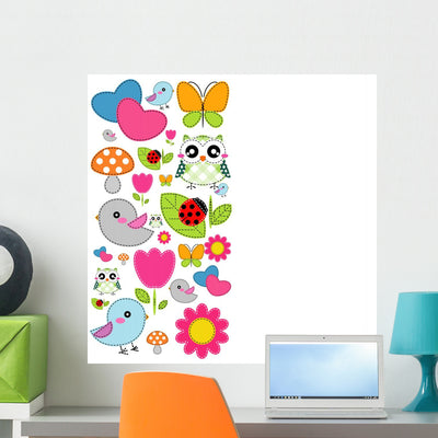 With Heart Flower Mushrooms Wall Decal shown on a wall