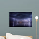 Thunderstorm and lightnings in night over a lake with reflaction 