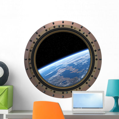 Space Station Porthole Wall Decal shown on a wall