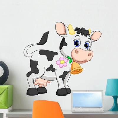 Funny Cow Cartoon Wall Decal shown on a wall