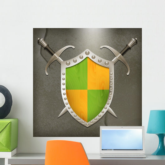 A set of double-edged swords medieval shield 
